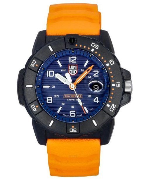 Montre pour homme Luminox Navy Seal Bracelet en caoutchouc orange Cadran bleu Quartz Diver's XS.3603 200M