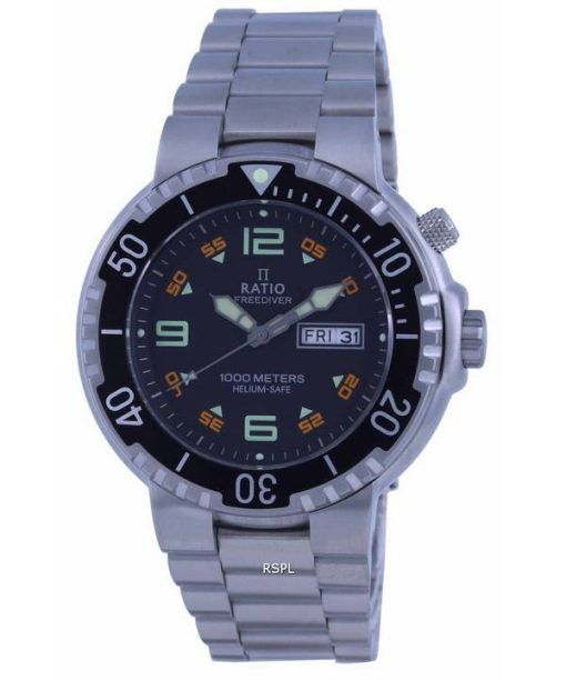 Montre pour homme Ratio FreeDiver cadran noir en acier inoxydable à quartz 1050HA93-19V-BLK 1000M