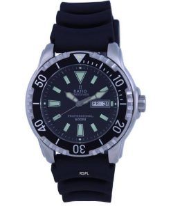 Ratio FreeDiver Cadran Noir Bracelet PU Quartz 48HA90-12-BLK 500M Montre Homme