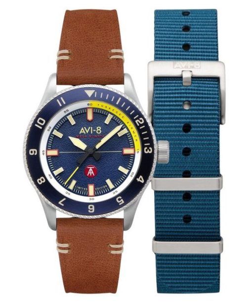 Montre pour homme AVI-8 Flyboy Tuskegee Airmen Meca-Quartz édition limitée Lucera cadran bleu AV-4103-02 avec bracelet supplémen