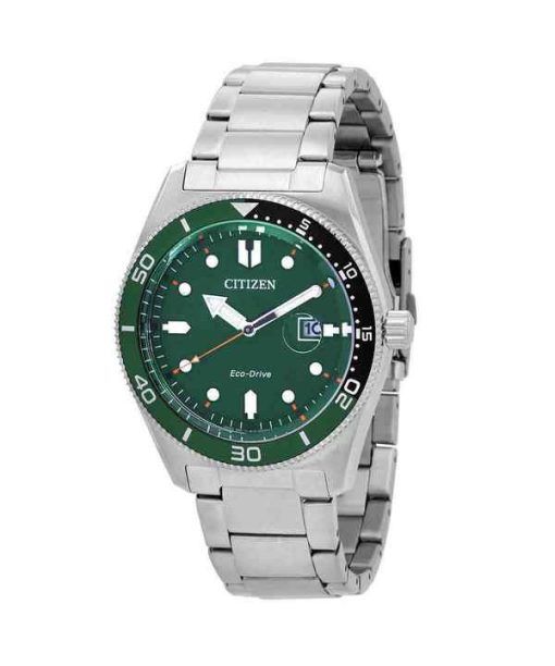 Montre pour homme Citizen Marine Eco-Drive en acier inoxydable avec cadran vert AW1768-80X 100M