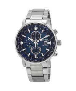 Montre pour homme Citizen Eco-Drive chronographe en acier inoxydable avec cadran bleu CA0840-87L 100M