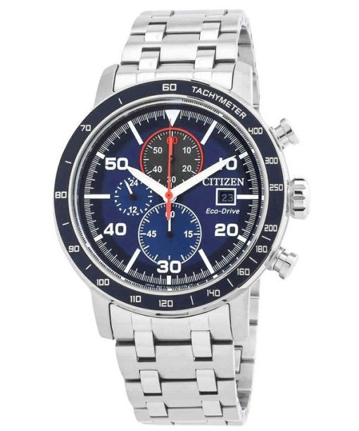 Montre pour homme Citizen Brycen chronographe en acier inoxydable avec cadran bleu Eco-Drive CA0850-59L 100M