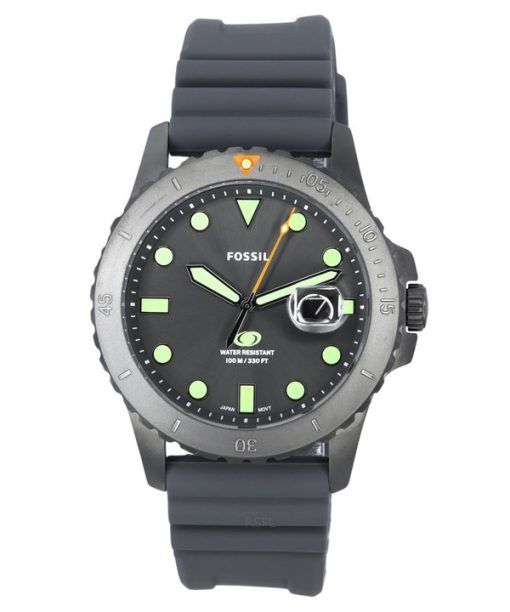 Montre pour homme Fossil Blue Dive avec bracelet en silicone et cadran gris FS5994 100M