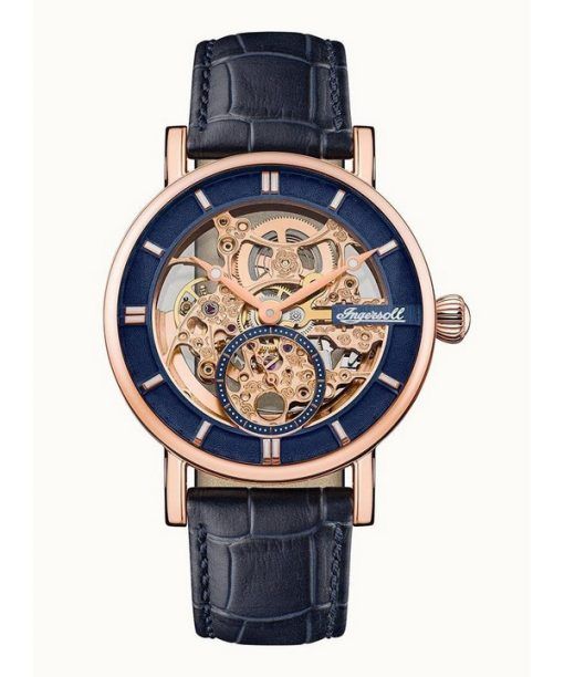 Montre pour homme Ingersoll The Herald avec bracelet en cuir et cadran squelette bleu automatique I00407B