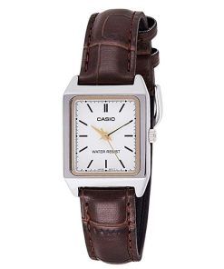 Montre pour femme Casio Standard analogique avec bracelet en cuir et cadran blanc à quartz LTP-V007L-7E2