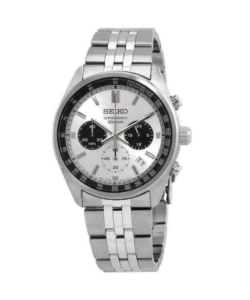 Montre Seiko chronographe en acier inoxydable avec cadran blanc et quartz SSB425P1 100M pour homme