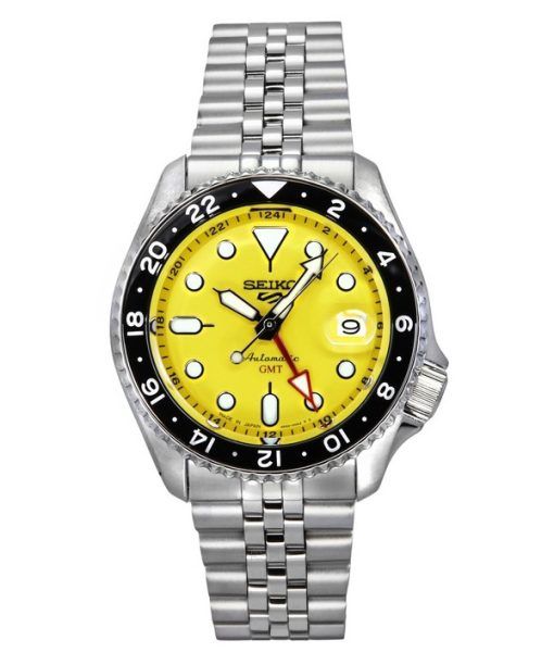 Montre pour homme Seiko 5 Sports SKX Style GMT en acier inoxydable avec cadran jaune 24 bijoux automatique SSK017J1 100M