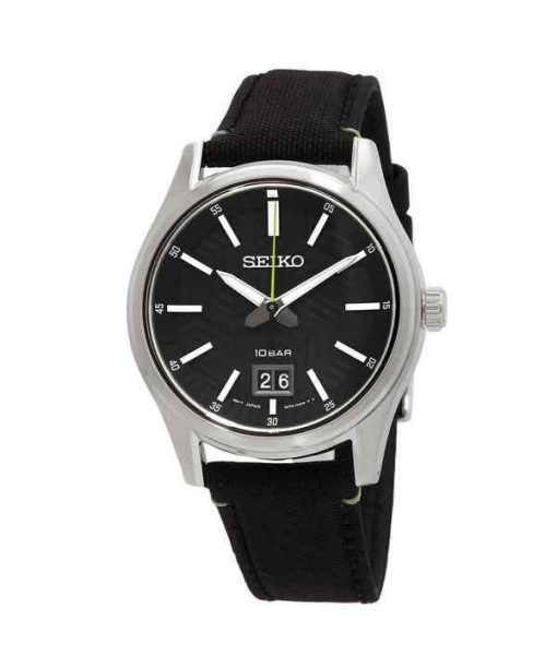 Montre pour homme Seiko Big Date avec bracelet en nylon et cadran noir SUR517P1 100M