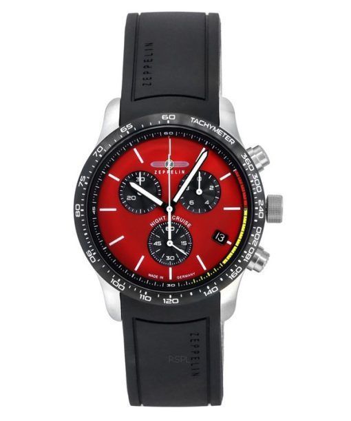 Montre pour homme Zeppelin Night Cruise chronographe bracelet en caoutchouc cadran rouge Quartz 72885KB 100M