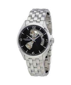 Montre pour homme Hamilton Jazzmaster en acier inoxydable à cœur ouvert et cadran noir automatique H32705131