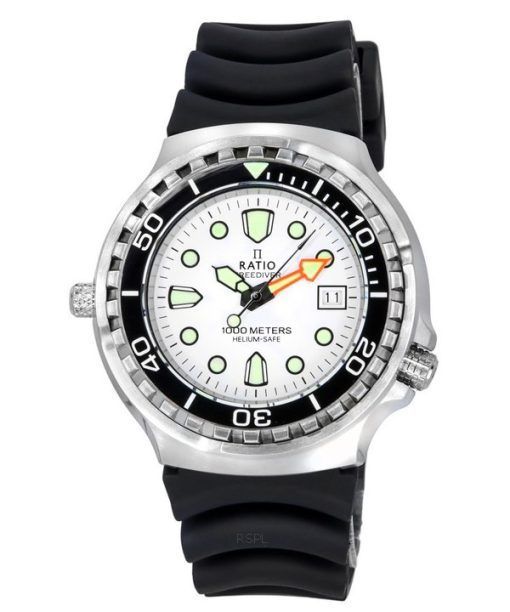 Montre pour homme Ratio FreeDiver Helium Safe Sapphire Quartz Cadran blanc 1038EF102V-WHT 1000M