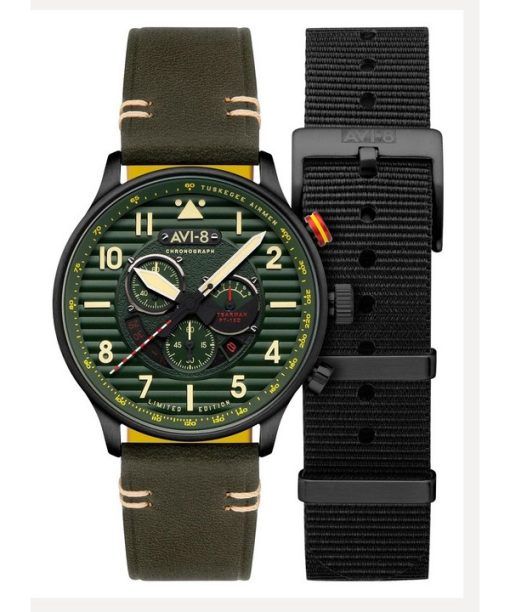 AVI-8 Flyboy Spirit Of Tuskegee Chronographe Édition limitée Roberts Cadran vert Quartz AV-4109-04 Montre pour homme avec bracel