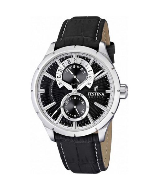 Montre Festina Retro avec bracelet en cuir multifonction et cadran noir à quartz F16573-3 pour homme