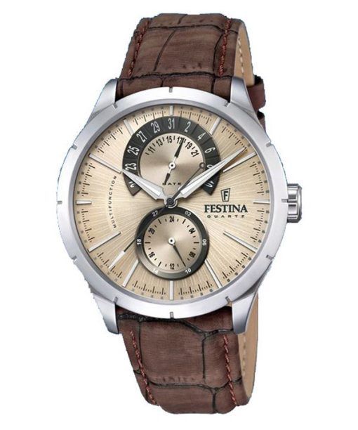 Montre Festina Retro avec bracelet en cuir multifonction et cadran beige à quartz F16573-9 pour homme