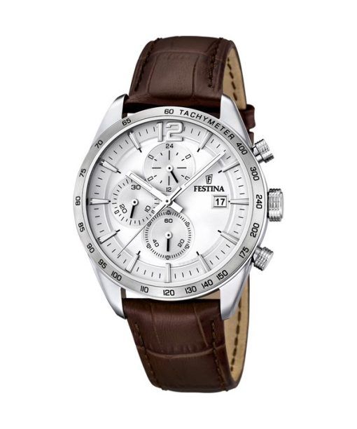 Montre Festina Timeless Chronographe avec bracelet en cuir et cadran argenté à quartz F16760-1 pour homme