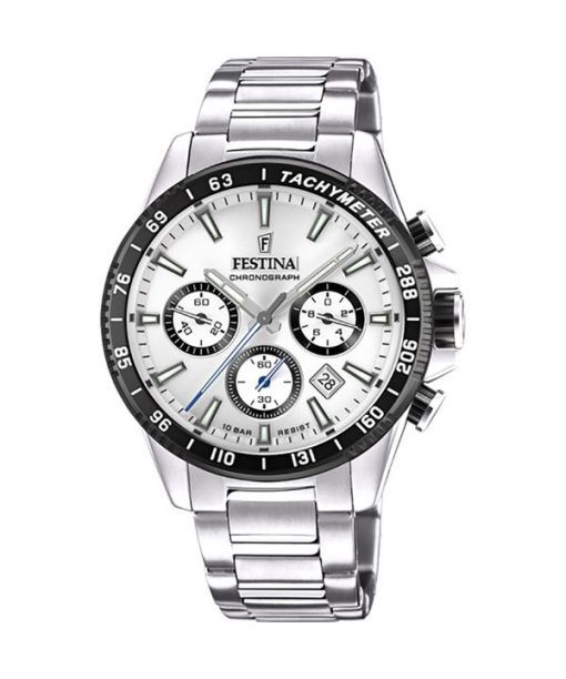 Montre pour homme Festina Timeless Chronographe en acier inoxydable avec cadran argenté et quartz F20560-1 100M