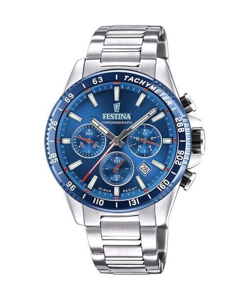 Montre pour homme Festina Timeless Chronographe en acier inoxydable avec cadran bleu et quartz F20560-3 100M