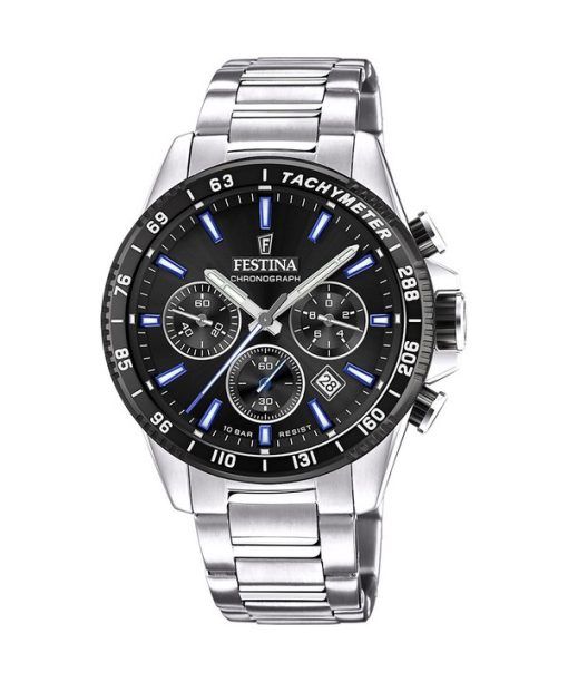 Montre pour homme Festina Timeless Chronographe en acier inoxydable avec cadran noir et quartz F20560-5 100M