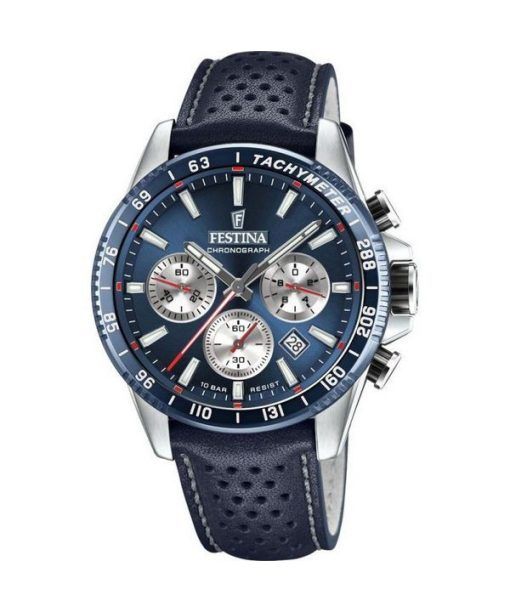 Montre pour homme Festina Timeless Chronographe Bracelet en cuir Cadran bleu Quartz F20561-2 100M