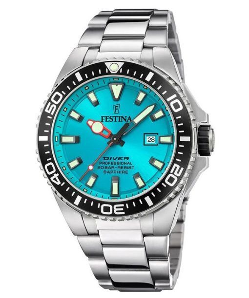 Montre pour homme Festina Diver en acier inoxydable avec cadran turquoise et quartz F20663-5 200M