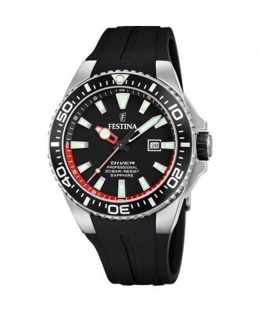 Montre Festina Diver avec bracelet en caoutchouc et cadran noir à quartz F20664-3 200M pour homme