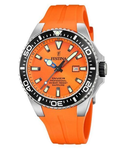 Montre pour homme Festina Diver avec bracelet en caoutchouc et cadran orange à quartz F20664-4 200M