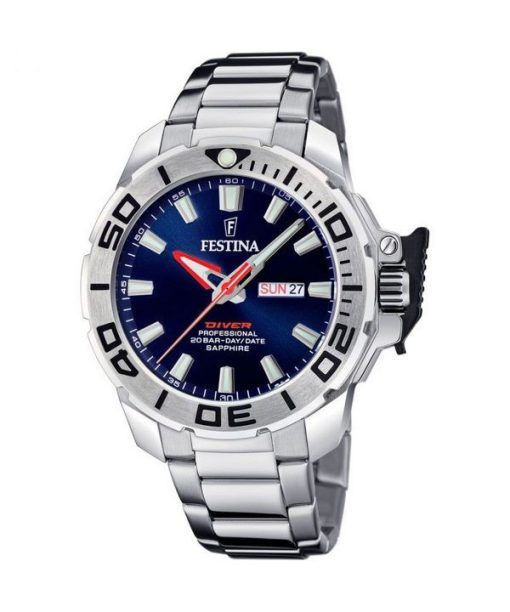 Montre pour homme Festina Diver en acier inoxydable avec cadran bleu et quartz F20665-1 200M