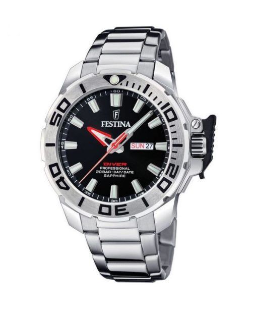 Montre pour homme Festina Diver en acier inoxydable avec cadran noir et quartz F20665-4 200M