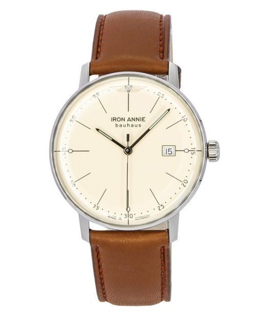 Montre pour homme Iron Annie Bauhaus avec bracelet en cuir et cadran beige à quartz 50445