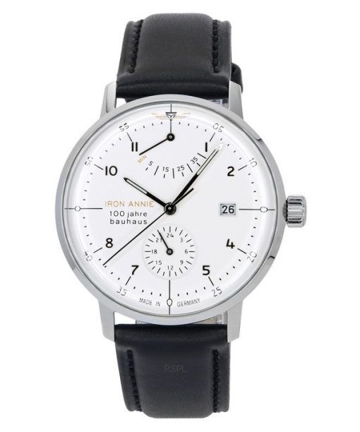 Montre pour homme Iron Annie 100 Jahre Bauhaus avec bracelet en cuir et cadran blanc automatique 50661