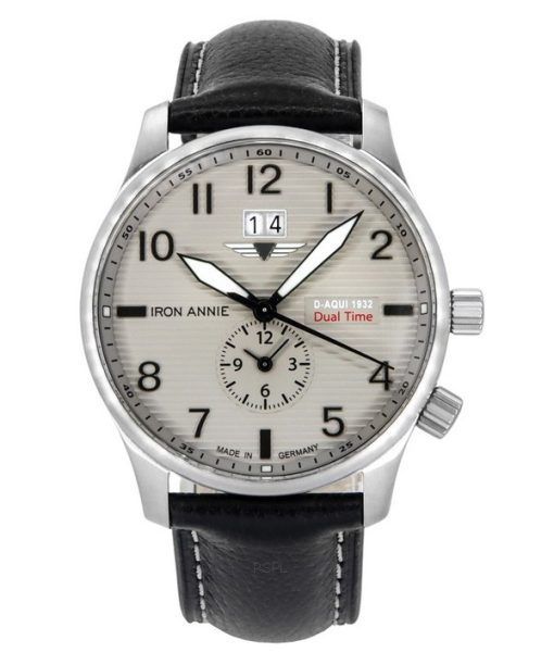 Montre pour homme Iron Annie D-Aqui 1932 Dual Time avec bracelet en cuir et cadran gris à quartz 56464