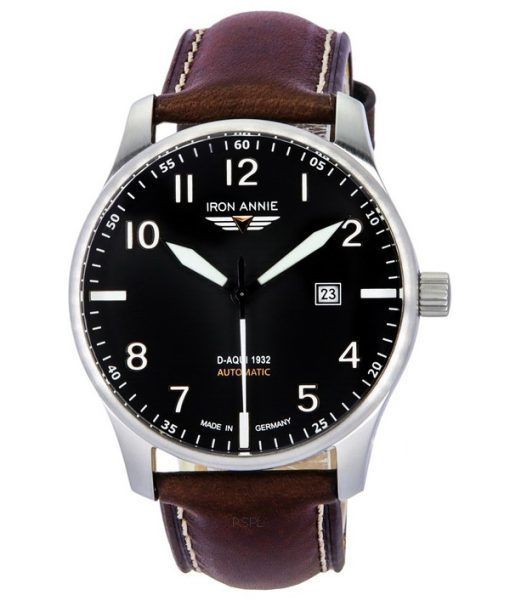 Montre pour homme Iron Annie D-Aqui 1932 avec bracelet en cuir et cadran noir automatique 56622 100M