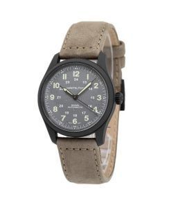 Montre pour homme Hamilton Khaki Field avec bracelet en cuir titane et cadran gris automatique H70215880 100M