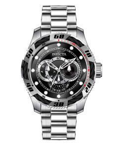 Montre pour homme Invicta Speedway GMT en acier inoxydable avec cadran noir et quartz 45755 100M