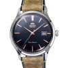 Montre pour homme Orient Bambino version 4 classique avec bracelet en cuir suédé et cadran bleu marine automatique RA-AC0P02L10B