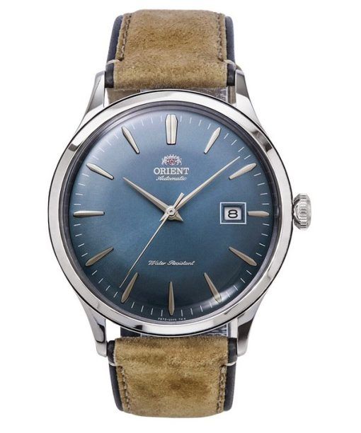 Montre pour homme Orient Bambino version 4 classique avec bracelet en cuir suédé et cadran bleu automatique RA-AC0P03L10B