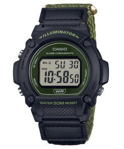 Montre Casio Standard vert numérique avec bracelet en tissu à quartz W-219HB-3AV pour homme