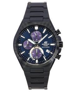 Montre pour homme Casio Edifice chronographe analogique en acier inoxydable plaqué ionique noir cadran bleu solaire EQS-950DC-2A