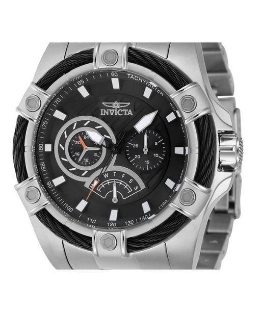 Montre pour homme Invicta Bolt Retrograde GMT en acier inoxydable avec cadran noir et quartz 46863 100M