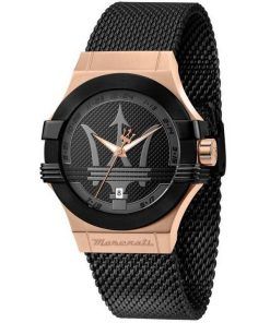 Maserati Potenza Acier Inoxydable Maille Cadran Noir Quartz R8853108010 100M Montre Homme