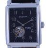 Bulova Sutton Open Heart Cadran noir Bracelet en cuir Automatique 96A269 Montre pour homme