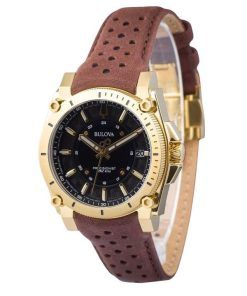 Montre pour homme Bulova Icon Precisionist avec bracelet en cuir et cadran noir à quartz 97B216 100M