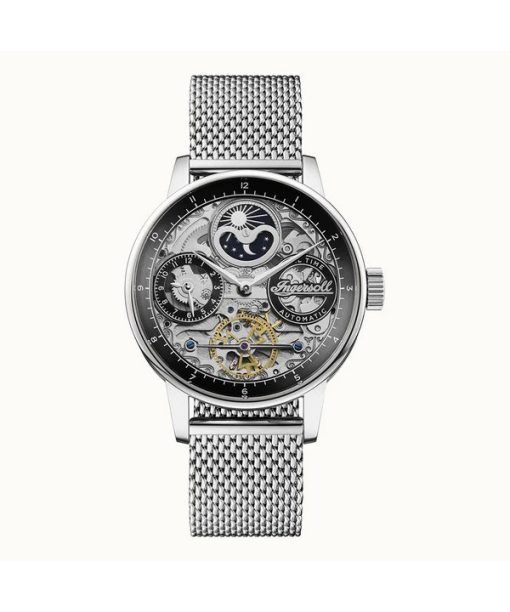 Montre pour homme Ingersoll The Jazz Sun and Moon Phase en acier inoxydable squelette avec cadran noir automatique I07708