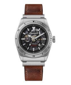 Montre pour homme Ingersoll The Scovill avec bracelet en cuir marron et cadran squelette noir automatique I13901 100M