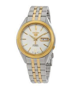 Montre Seiko 5 bicolore en acier inoxydable avec cadran blanc et 21 bijoux automatique SNKL24K1 pour homme