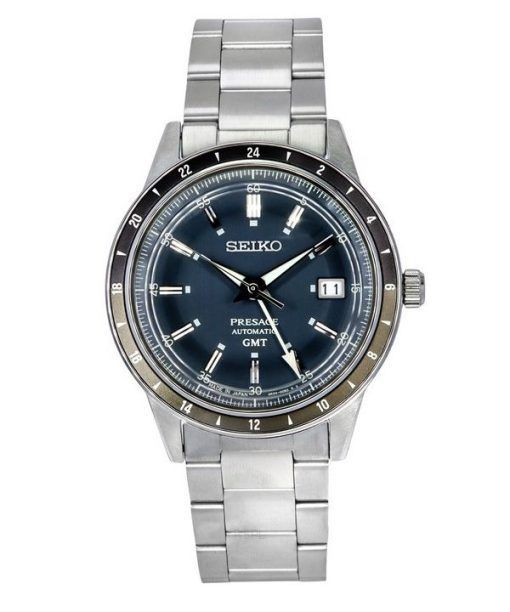 Montre pour homme Seiko Presage Style60's GMT en acier inoxydable avec cadran bleu automatique SSK009J1