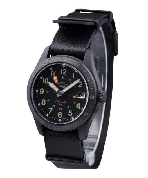 Montre pour homme Seiko 5 Sports GMT Field Series, bracelet en cuir, cadran noir, automatique SSK025K1 100M