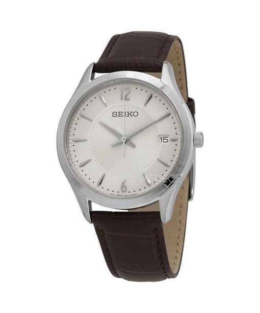 Montre pour homme Seiko Nobel Discover More avec bracelet en cuir et cadran beige SUR421P1 100M