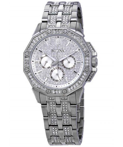 Montre pour homme Bulova Octava Crystal Accents, cadran multifonction argenté, quartz 96C134